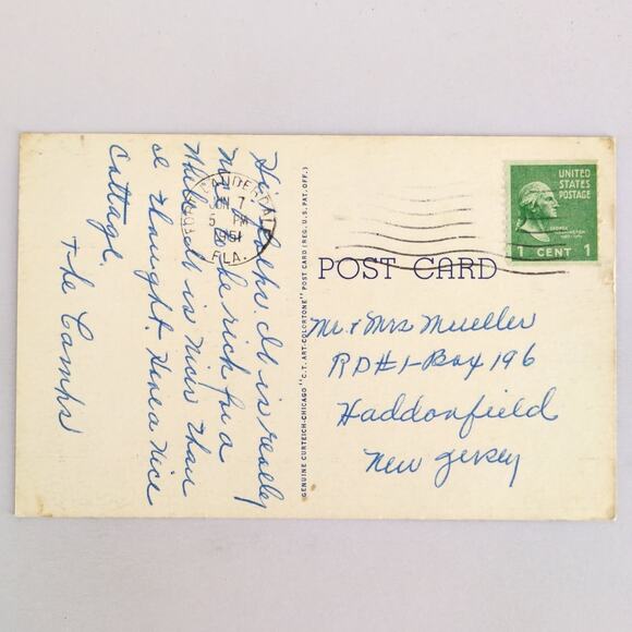 An Island Waterfront House Fort Lauderdale Florida 1940s Linen Postcard 1951 FL - Picture 2 of 2